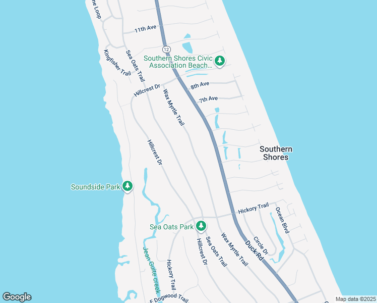 map of restaurants, bars, coffee shops, grocery stores, and more near 295 Wax Myrtle Trail in Kitty Hawk