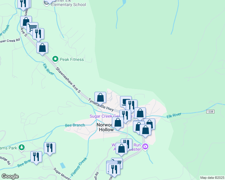 map of restaurants, bars, coffee shops, grocery stores, and more near 1 Maple Drive in Banner Elk