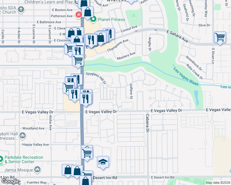 map of restaurants, bars, coffee shops, grocery stores, and more near 2725 Rungsted Street in Las Vegas