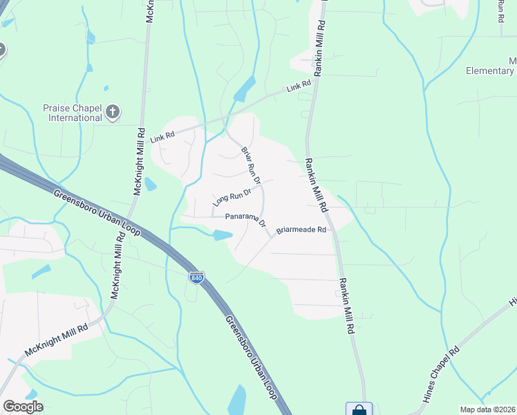 map of restaurants, bars, coffee shops, grocery stores, and more near 1909 Briar Run Drive in Greensboro