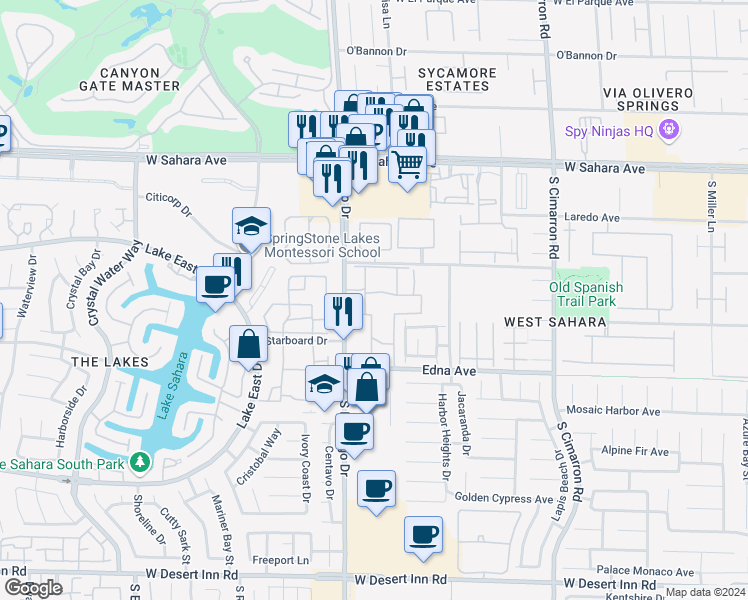 map of restaurants, bars, coffee shops, grocery stores, and more near 2750 South Durango Drive in Las Vegas