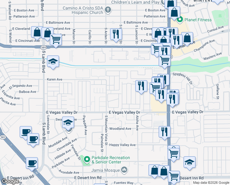 map of restaurants, bars, coffee shops, grocery stores, and more near 4670 Amberleigh Lane in Las Vegas