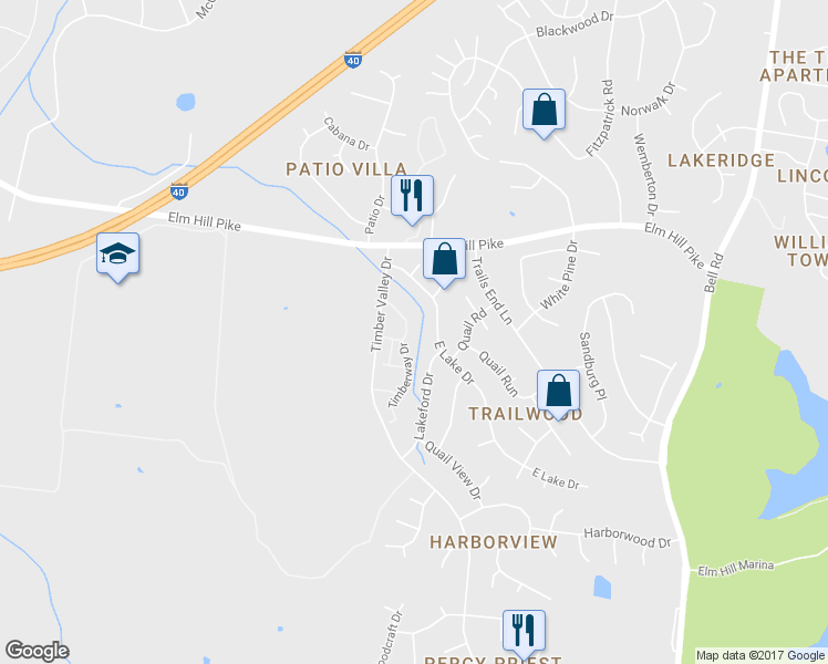 map of restaurants, bars, coffee shops, grocery stores, and more near 163 North Timber Drive in Nashville