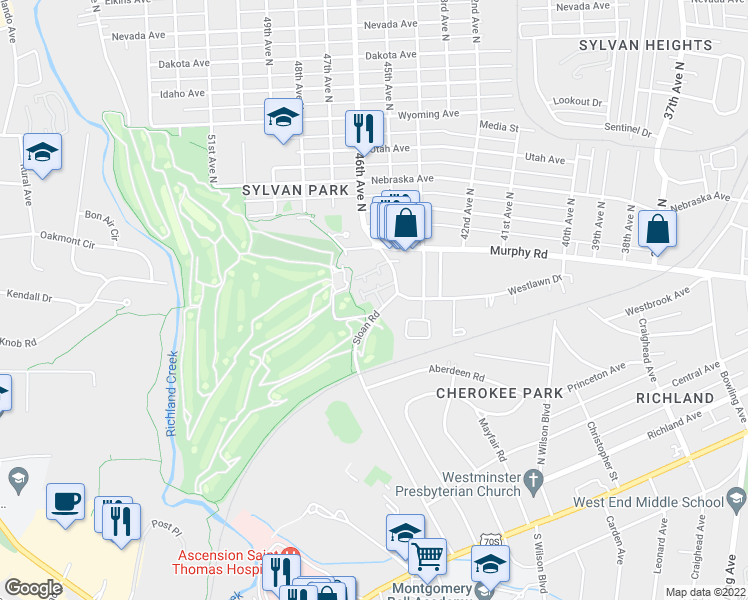 map of restaurants, bars, coffee shops, grocery stores, and more near 403 Sloan Road in Nashville