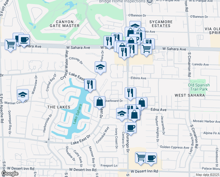 map of restaurants, bars, coffee shops, grocery stores, and more near 8600 Starboard Drive in Las Vegas