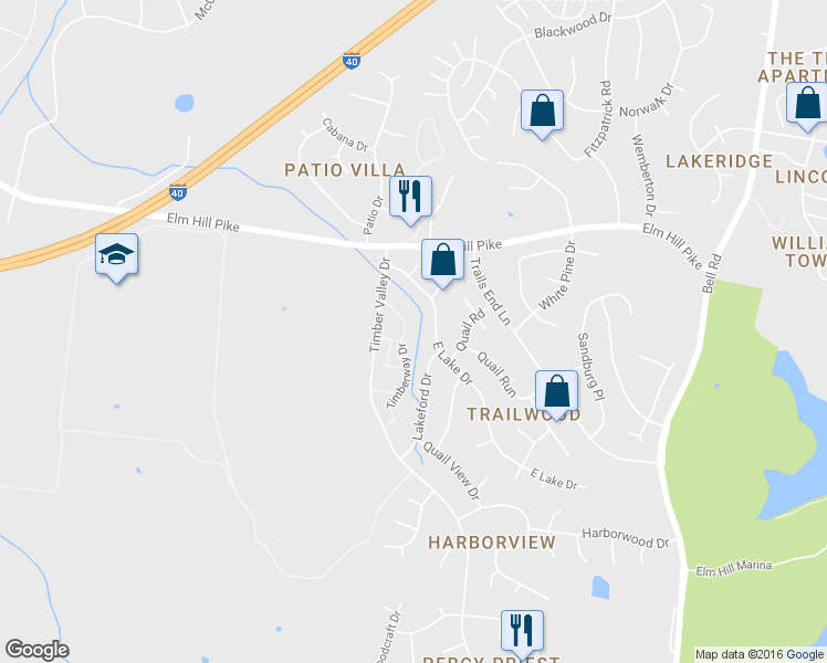 map of restaurants, bars, coffee shops, grocery stores, and more near 148 North Timber Drive in Nashville