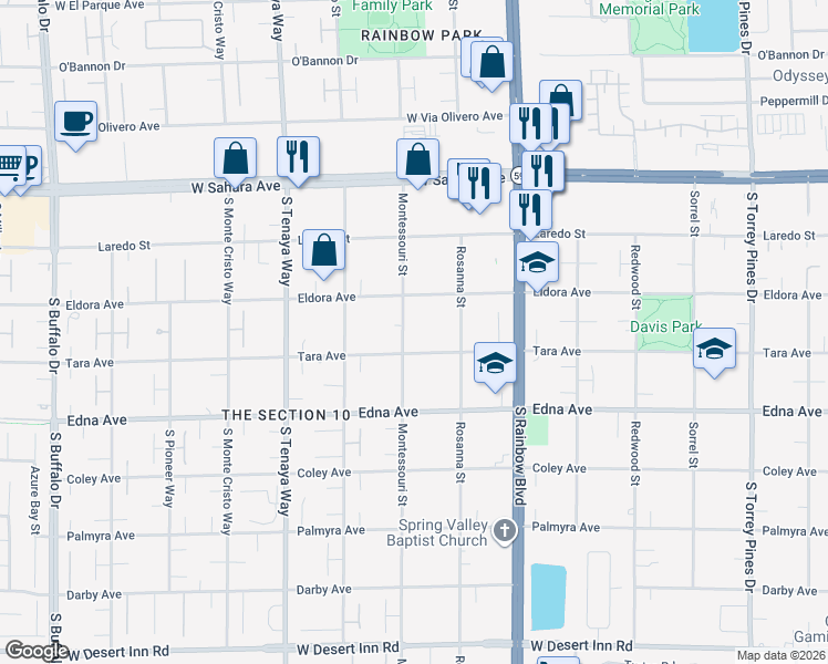 map of restaurants, bars, coffee shops, grocery stores, and more near 2760 Montessouri Street in Las Vegas