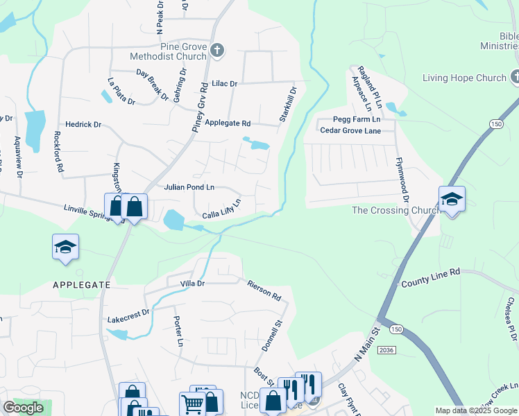 map of restaurants, bars, coffee shops, grocery stores, and more near 300 Myra Court in Kernersville