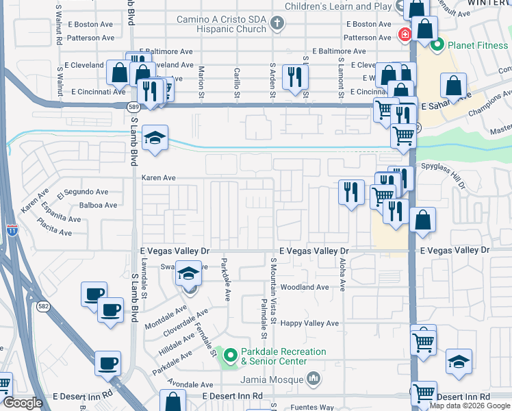 map of restaurants, bars, coffee shops, grocery stores, and more near 2763 Sidewinder Lane in Las Vegas