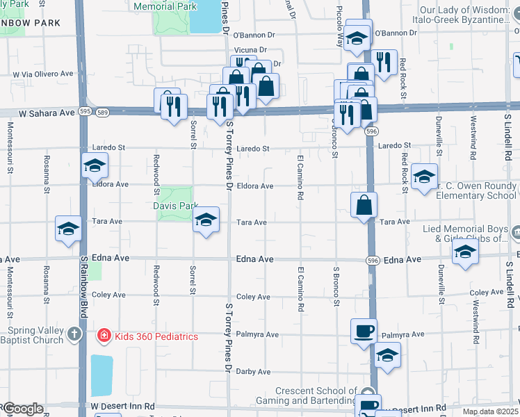 map of restaurants, bars, coffee shops, grocery stores, and more near 2755 Mann Street in Las Vegas