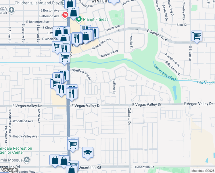 map of restaurants, bars, coffee shops, grocery stores, and more near 2747 Quaker Ridge Road in Las Vegas
