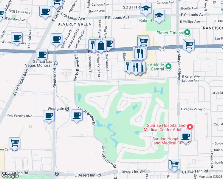 map of restaurants, bars, coffee shops, grocery stores, and more near 778 Oakmont Avenue in Las Vegas