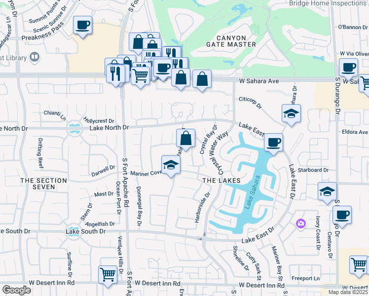 map of restaurants, bars, coffee shops, grocery stores, and more near 2904 Waterview Drive in Las Vegas