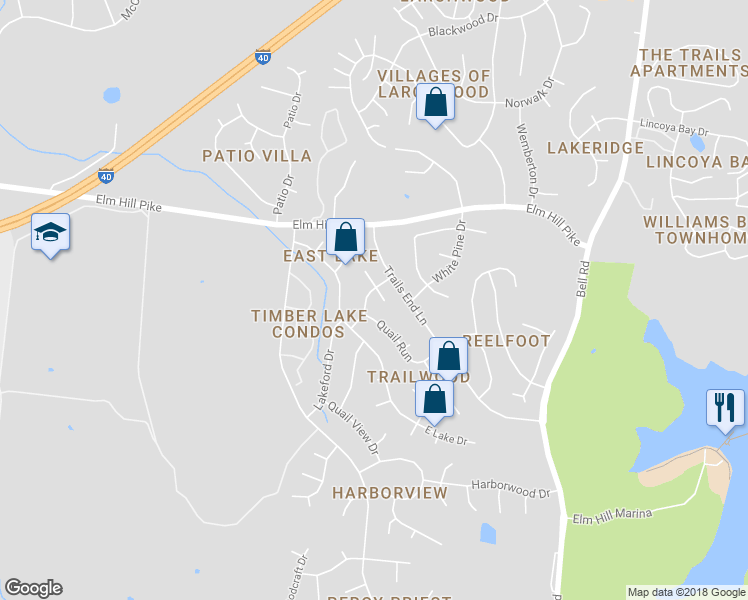 map of restaurants, bars, coffee shops, grocery stores, and more near 1213 Quail Road in Nashville
