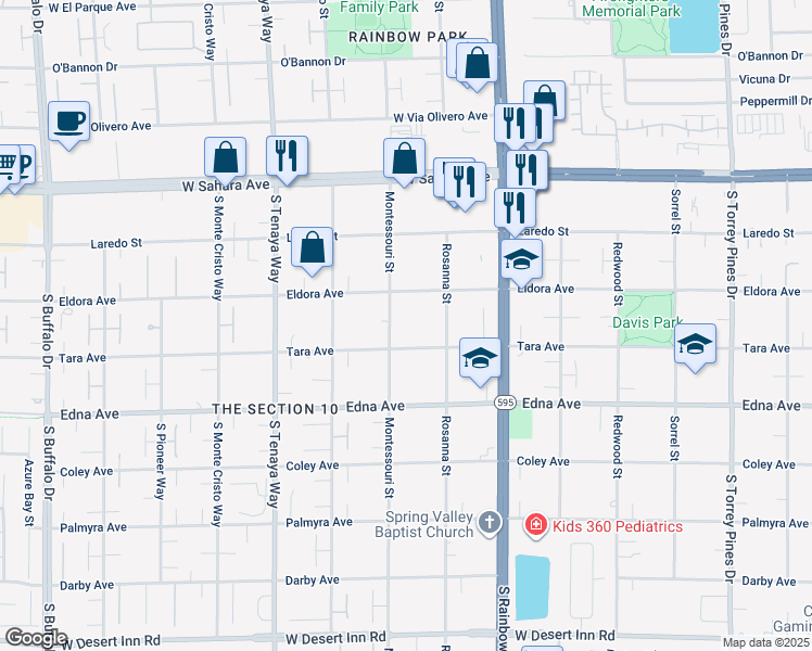 map of restaurants, bars, coffee shops, grocery stores, and more near 2760 Montessouri Street in Las Vegas