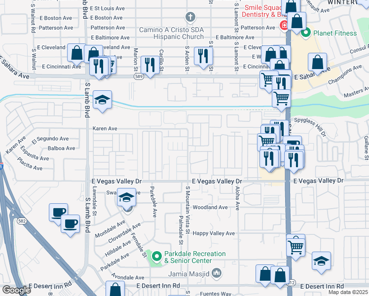 map of restaurants, bars, coffee shops, grocery stores, and more near 2755 Jennydiane Drive in Las Vegas