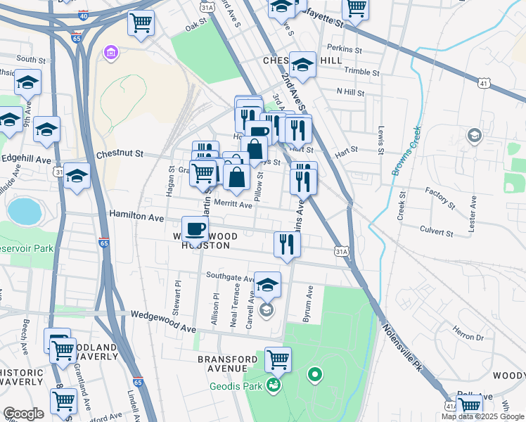map of restaurants, bars, coffee shops, grocery stores, and more near 432 Merritt Avenue in Nashville