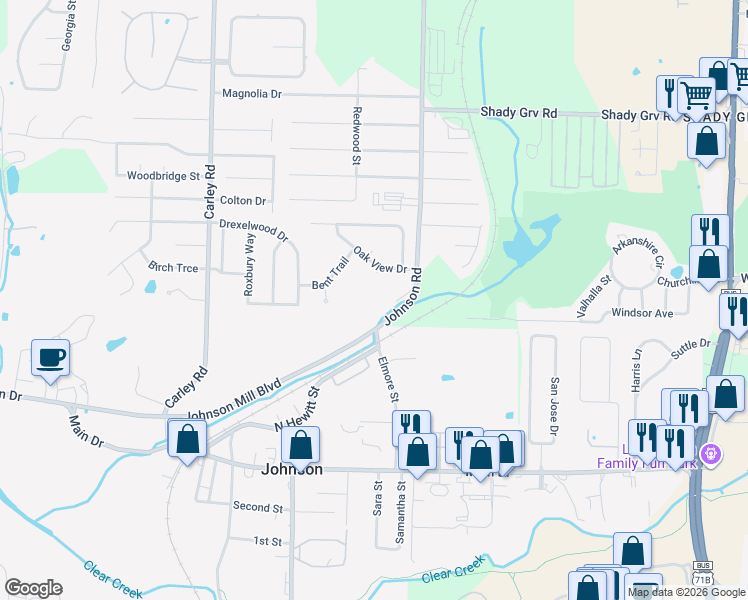 map of restaurants, bars, coffee shops, grocery stores, and more near 5110 Tall Pine Circle in Springdale