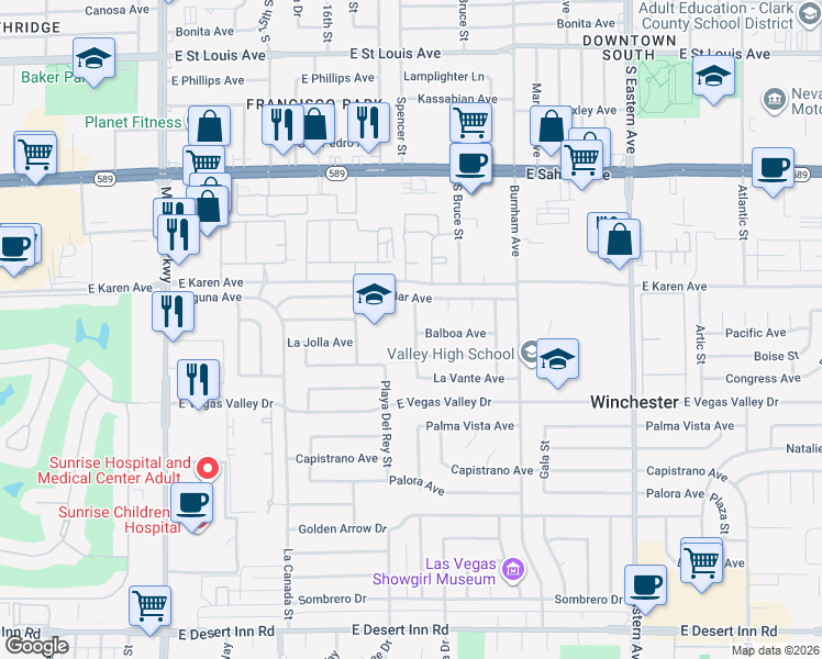 map of restaurants, bars, coffee shops, grocery stores, and more near 2778 Talbot Street in Las Vegas
