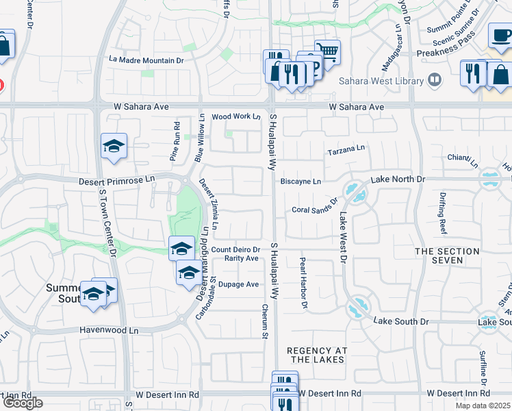 map of restaurants, bars, coffee shops, grocery stores, and more near 10247 Splendor Ridge Avenue in Las Vegas