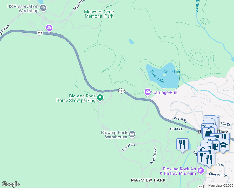 map of restaurants, bars, coffee shops, grocery stores, and more near 194 Caleb Drive in Blowing Rock