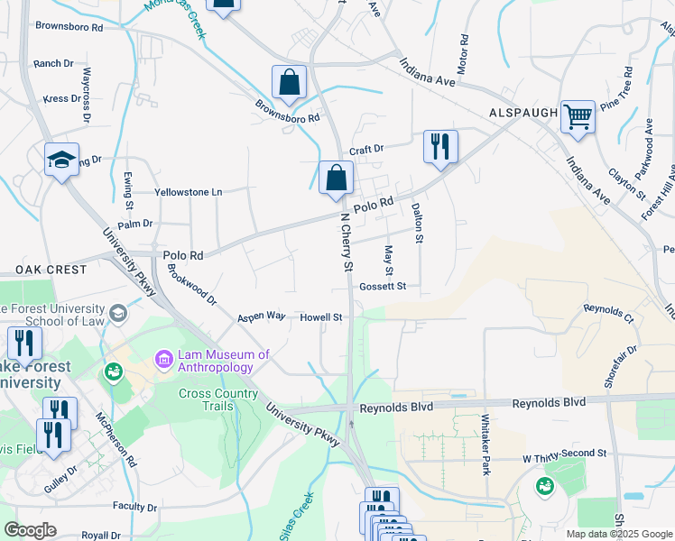 map of restaurants, bars, coffee shops, grocery stores, and more near 3810 Cherry Street in Winston-Salem