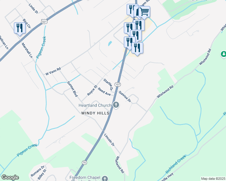 map of restaurants, bars, coffee shops, grocery stores, and more near 814 Asheville Highway in Greeneville