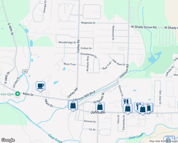 map of restaurants, bars, coffee shops, grocery stores, and more near 5101 Roxbury Way in Springdale