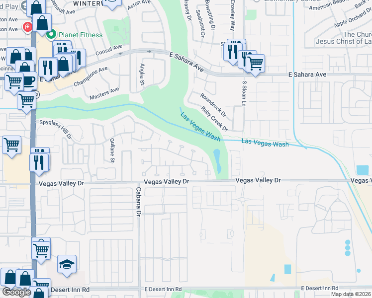 map of restaurants, bars, coffee shops, grocery stores, and more near 2781 Rainer Court in Las Vegas