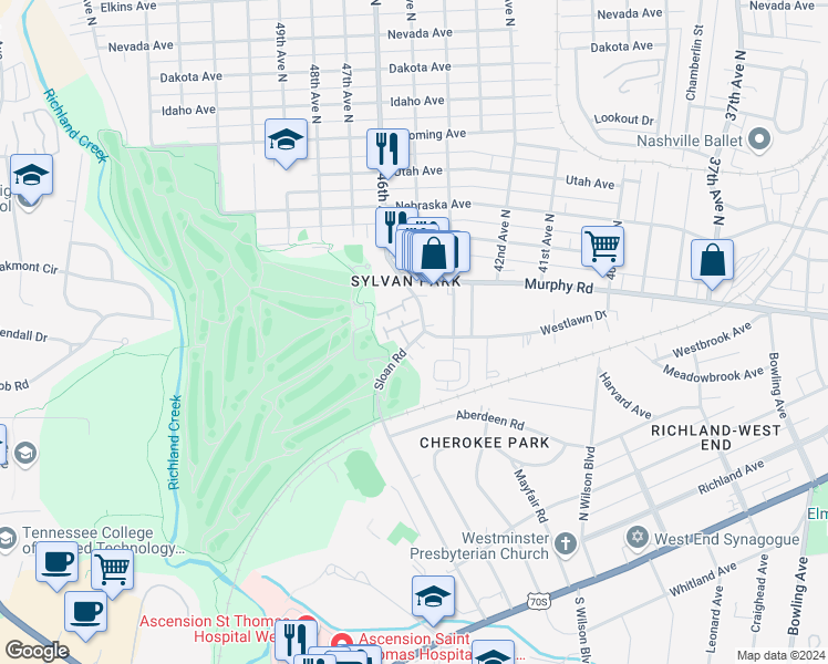 map of restaurants, bars, coffee shops, grocery stores, and more near 403 Sloan Road in Nashville