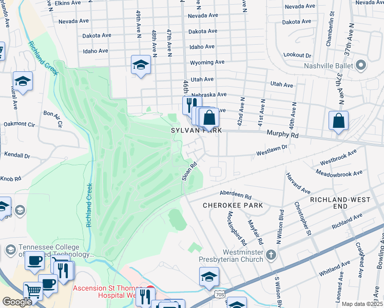 map of restaurants, bars, coffee shops, grocery stores, and more near 403 Sloan Road in Nashville