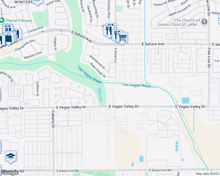 map of restaurants, bars, coffee shops, grocery stores, and more near 5758 Bayakoa Road in Las Vegas