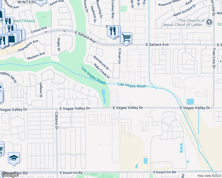 map of restaurants, bars, coffee shops, grocery stores, and more near 5758 Bayakoa Road in Las Vegas