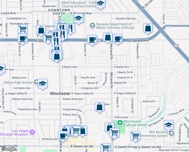 map of restaurants, bars, coffee shops, grocery stores, and more near 2759 Long Court in Las Vegas