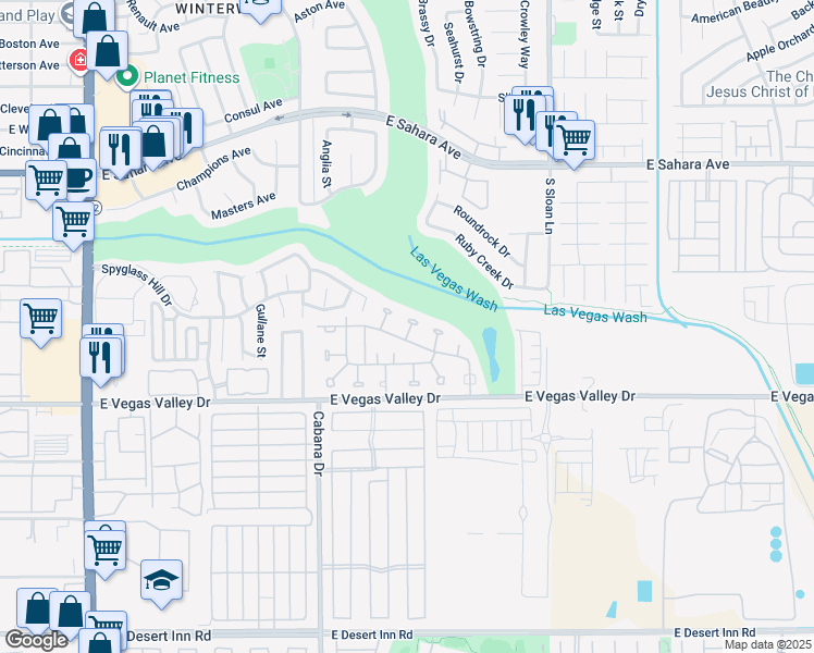 map of restaurants, bars, coffee shops, grocery stores, and more near 2781 Rainer Court in Las Vegas
