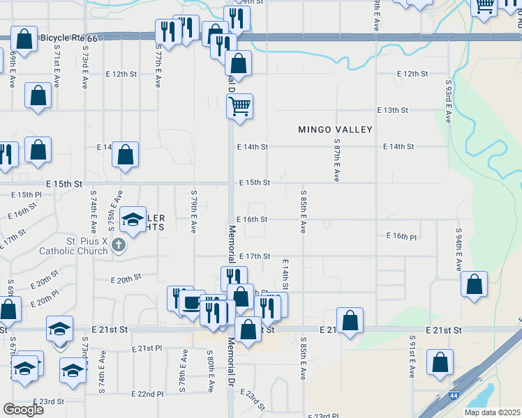 map of restaurants, bars, coffee shops, grocery stores, and more near 8145 East 16th Street in Tulsa