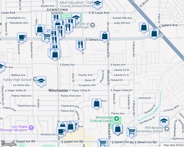 map of restaurants, bars, coffee shops, grocery stores, and more near 2759 Long Court in Las Vegas