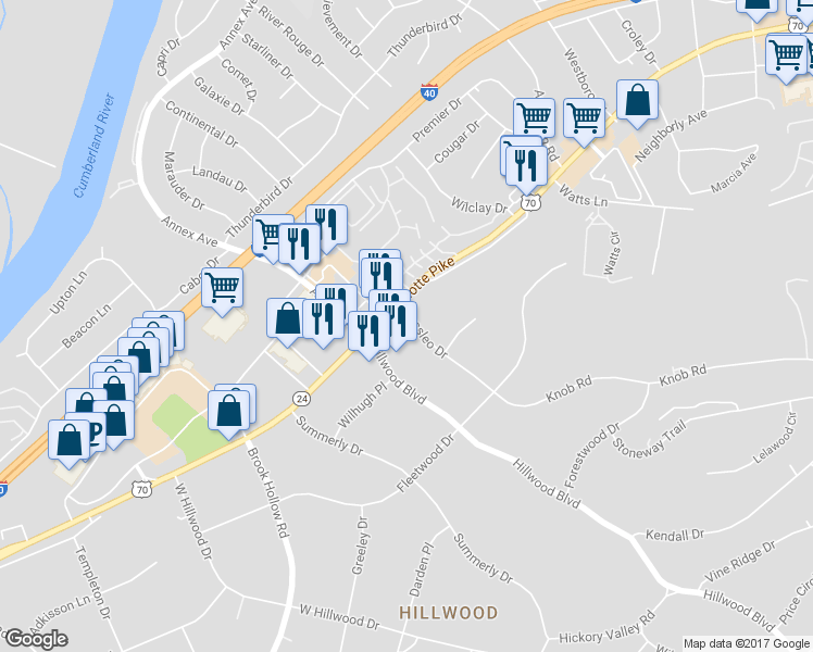 map of restaurants, bars, coffee shops, grocery stores, and more near 853 Russleo Drive in Nashville