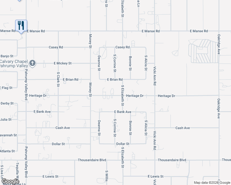 map of restaurants, bars, coffee shops, grocery stores, and more near 1700 Heritage Drive in Pahrump