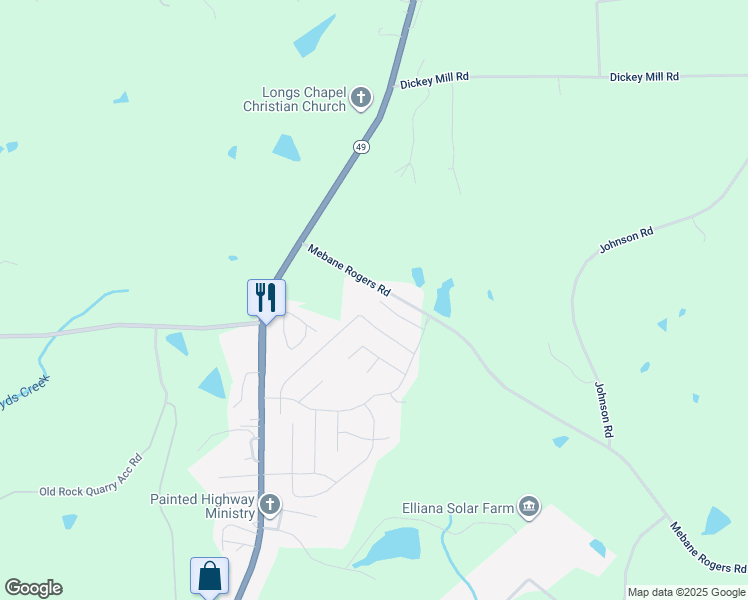 map of restaurants, bars, coffee shops, grocery stores, and more near 398 Armistead Court in Green Level