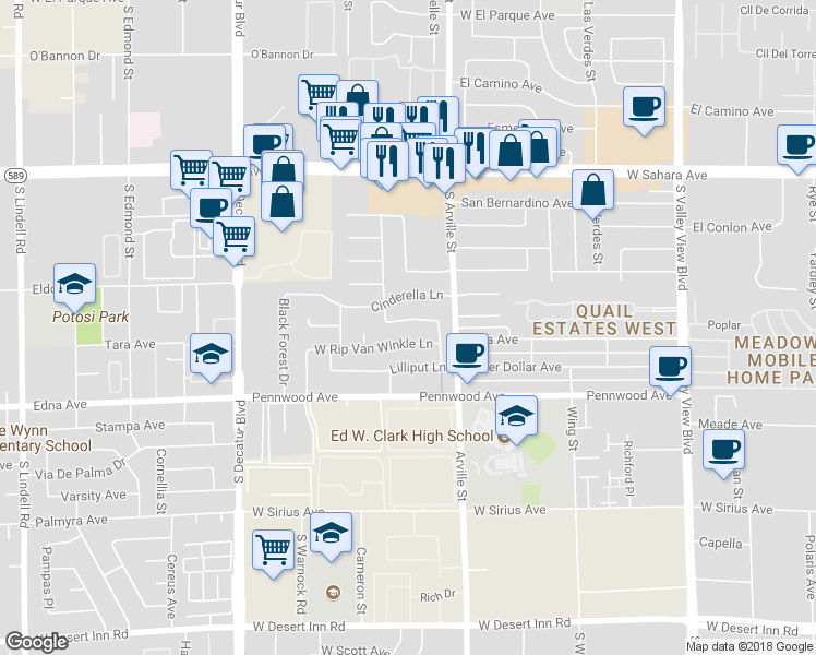 map of restaurants, bars, coffee shops, grocery stores, and more near 4505 Aladdin Ln in Las Vegas