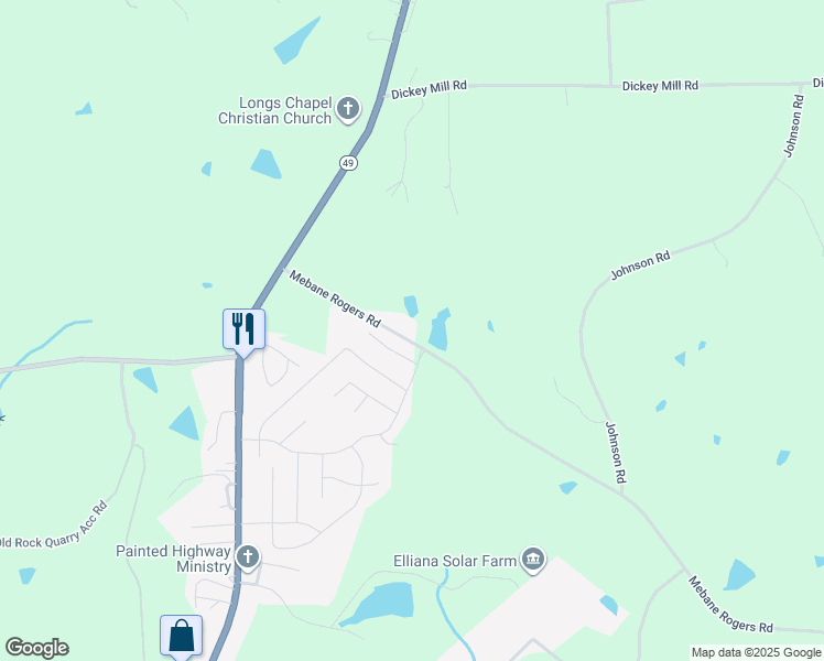 map of restaurants, bars, coffee shops, grocery stores, and more near 2540 Mebane Rogers Road in Burlington