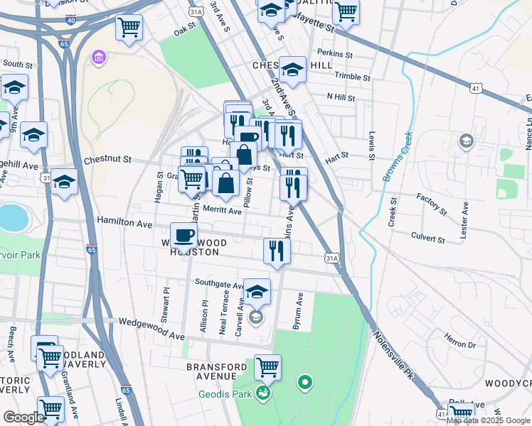 map of restaurants, bars, coffee shops, grocery stores, and more near 432 Merritt Avenue in Nashville