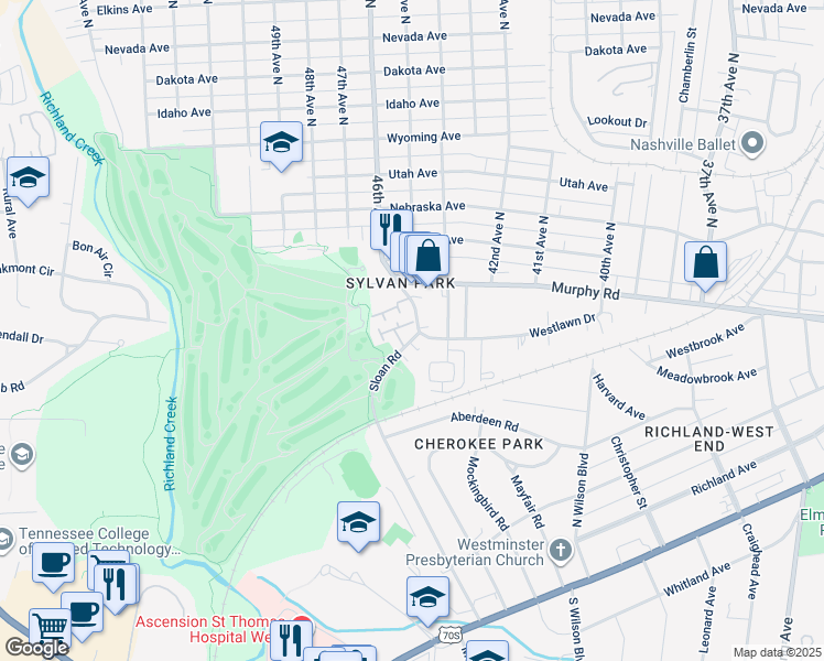 map of restaurants, bars, coffee shops, grocery stores, and more near 403 Sloan Road in Nashville