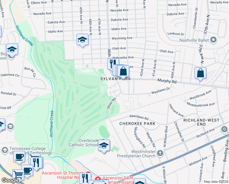 map of restaurants, bars, coffee shops, grocery stores, and more near 403 Sloan Road in Nashville