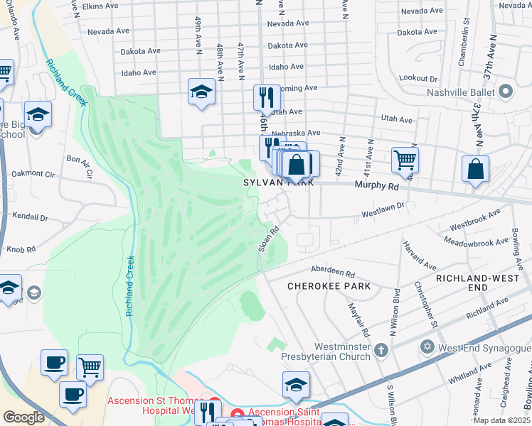 map of restaurants, bars, coffee shops, grocery stores, and more near 403 Sloan Road in Nashville