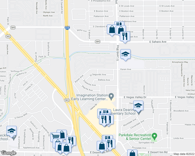 map of restaurants, bars, coffee shops, grocery stores, and more near 4060 Balboa Avenue in Las Vegas