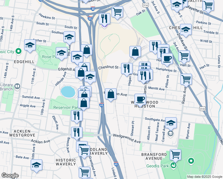 map of restaurants, bars, coffee shops, grocery stores, and more near 700 Hamilton Avenue in Nashville