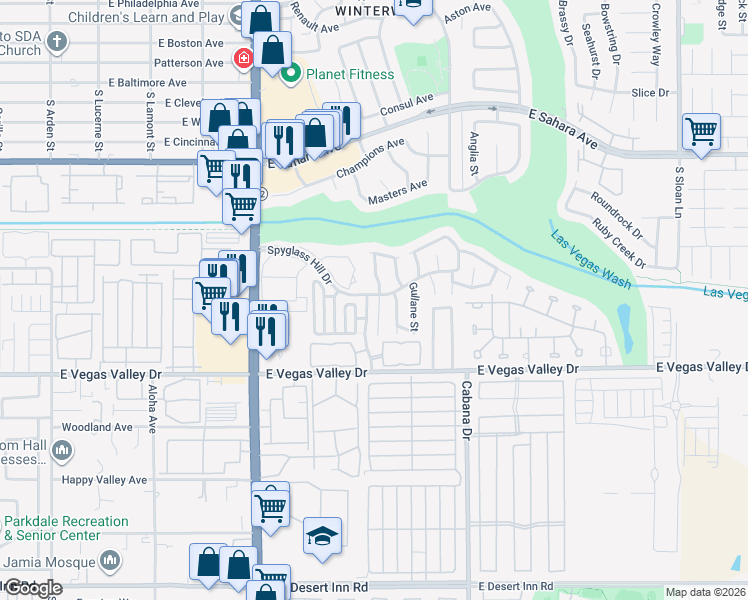 map of restaurants, bars, coffee shops, grocery stores, and more near 2725 Rungsted St in Las Vegas