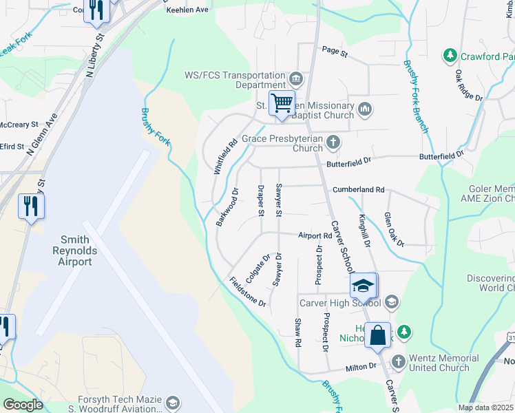 map of restaurants, bars, coffee shops, grocery stores, and more near 3826 Draper Street in Winston-Salem